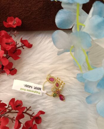 Designer Gold Nath with Stones & Pearls – Bridal Nose Ring – Rajgharana Gold