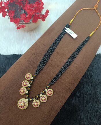 Stylish Multi-Strand Mangalsutra with Pink Floral Pendants